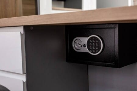 Electronic safe in the wardrobe of the studio apartment on Doroshenka Street