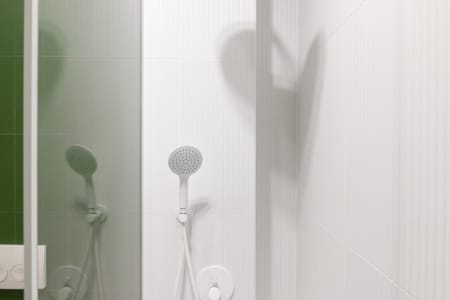 Душова зона з ручною лійкою у ванній кімнаті квартири