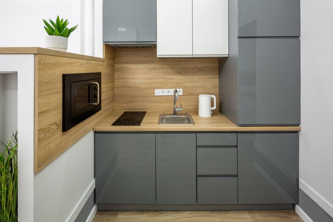 Повністю обладнана кухня в двокімнатній подобовій квартирі у Львові (Leo Apartment).