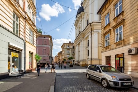 Krakivska Street in central Lviv, where the apartment is located
