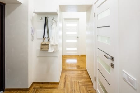 Entrance hall with a coat rack and mirror in the Krakivska Street apartment
