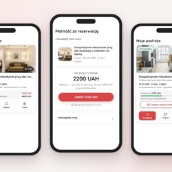 Ekrany konta Leo Apartment na telefonach: podróż czekająca na płatność, strona przedpłaty i potwierdzona rezerwacja