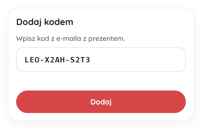 Dodaj bon kodem | Leo Apartment Okno „Dodaj kodem” na koncie z polem na kod bonu