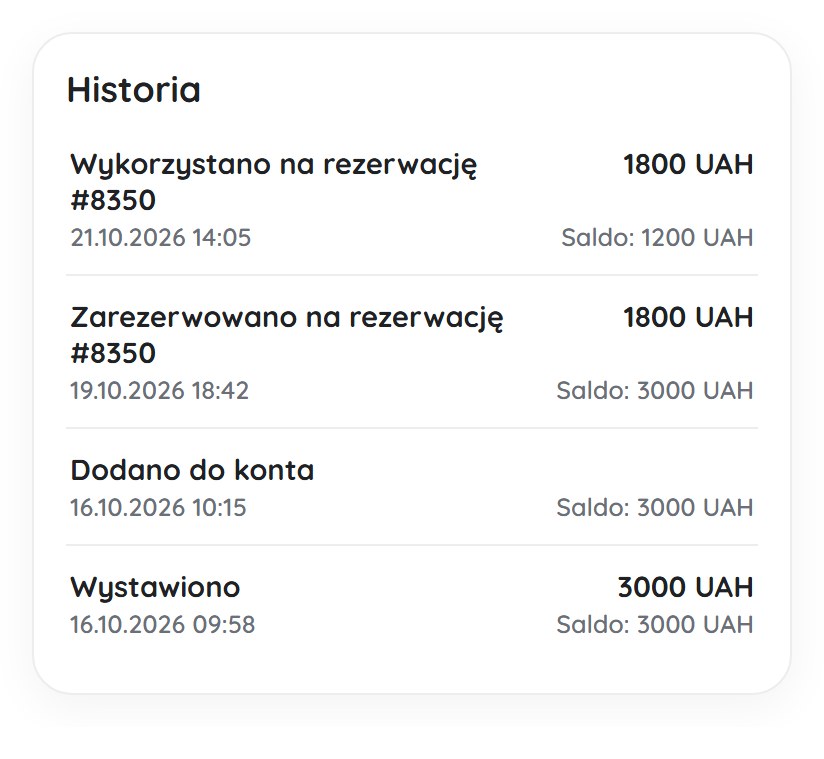 Historia operacji bonu | Leo Apartment Historia bonu: wystawienie, dodanie do konta, rezerwacja i wykorzystanie na rezerwację z saldem